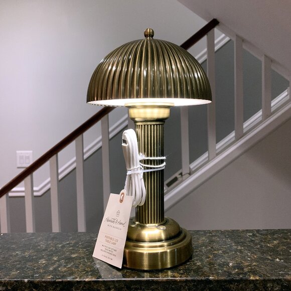 Hearth & and Hand Magnolia Brass Fluted Metal Rechargeable Library Table Lamp - Picture 1 of 4